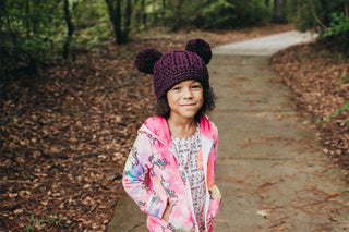 Eggplant sparkle double pom beanie winter hat