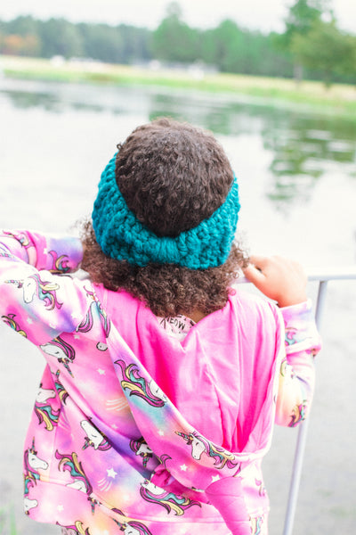 Teal knotted bow winter headband