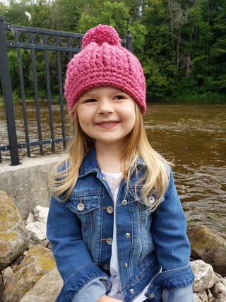 Raspberry pink pom beanie winter hat