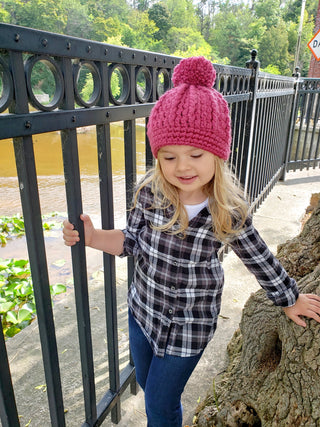 Raspberry pink pom beanie winter hat