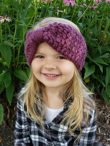 Purple plum knotted bow winter headband by Two Seaside Babes