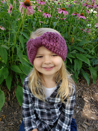 Purple plum knotted bow winter headband