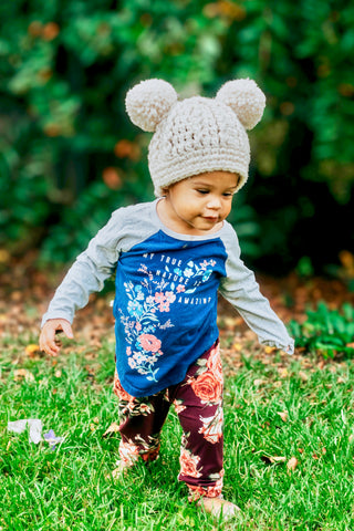 Cream sparkle double pom beanie winter hat