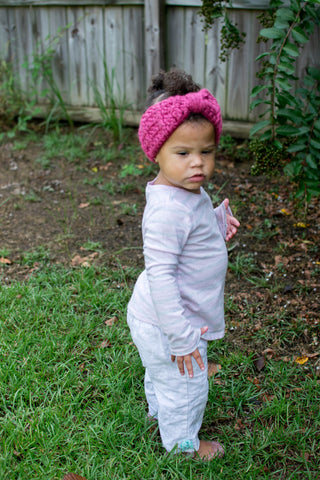 Raspberry pink knotted bow winter headband