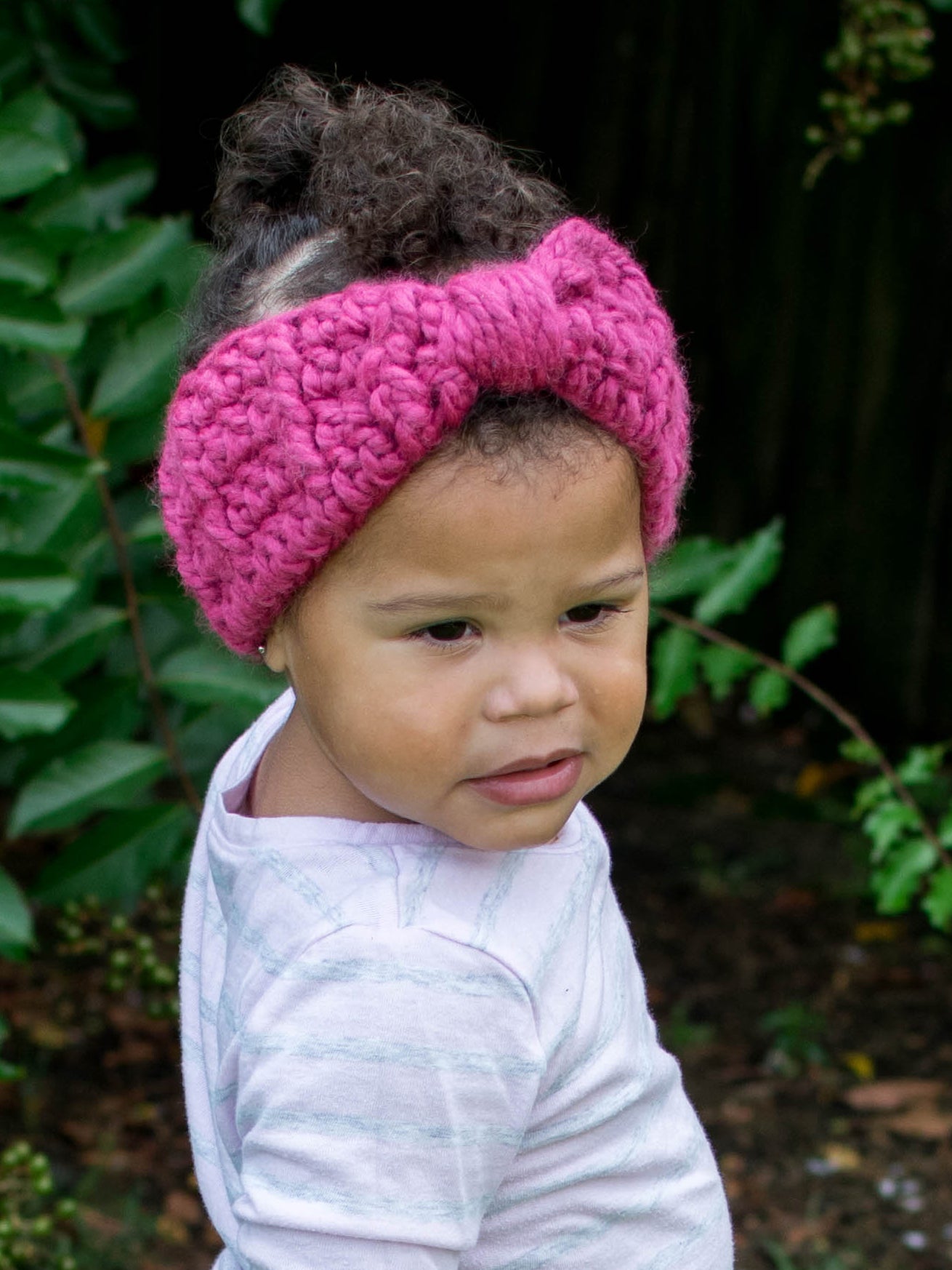 Raspberry pink knotted bow winter headband by Two Seaside Babes