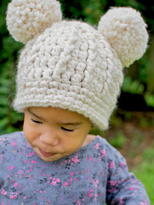 Cream sparkle double pom beanie winter hat by Two Seaside Babes