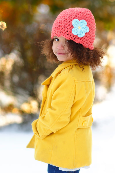 Tangerine flapper beanie hat | 34 flower colors available