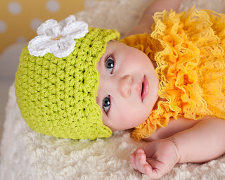 Lime green flapper beanie hat | 40 flower colors available