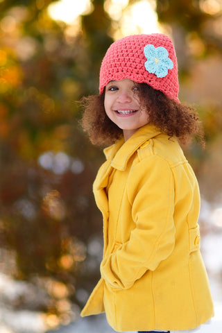 Tangerine flapper beanie hat | 40 flower colors available