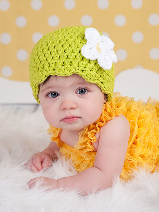 Lime green flapper beanie hat | 40 flower colors available