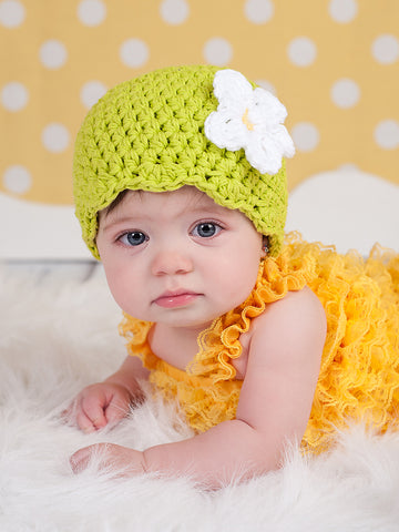 Lime green flapper beanie hat | 34 flower colors available