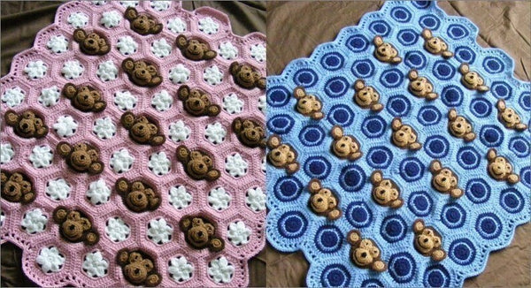 Crochet pattern baby boy monkey face & circles motif PDF digital download
