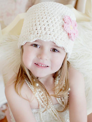 Cream flapper beanie hat | 40 flower colors available