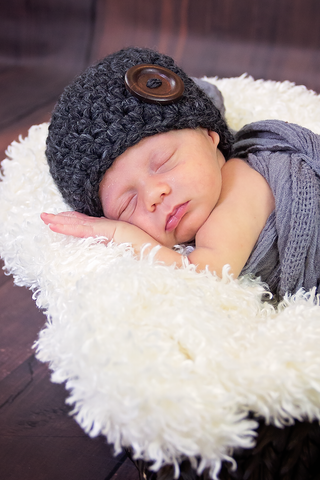 Charcoal gray button beanie baby hat