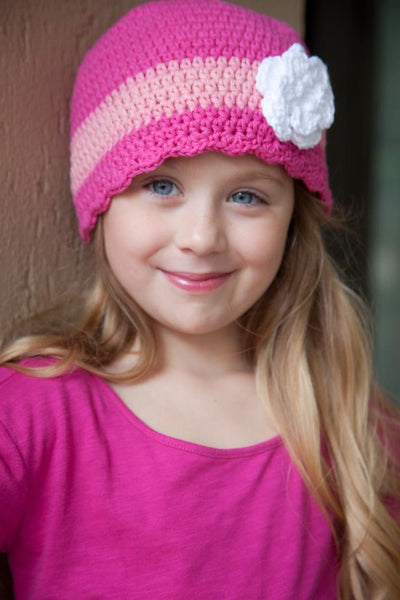 2T to 4T Hot Pink, Pink, Light Pink, & White Striped Flapper Beanie 