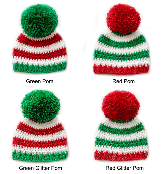 4 color combinations striped Christmas hat with giant pom pom