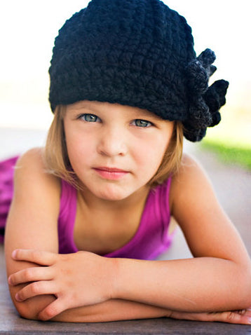 2T to 4T Black & Charcoal Gray | chunky crochet flower beanie, thick winter hat | baby, toddler, girl's, women's sizes by Two Seaside Babes