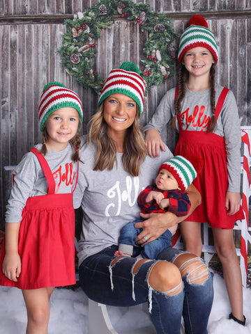 4 color combinations striped Christmas hat with giant pom pom by Two Seaside Babes