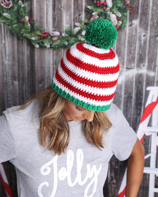 4 color combinations striped Christmas hat with giant pom pom