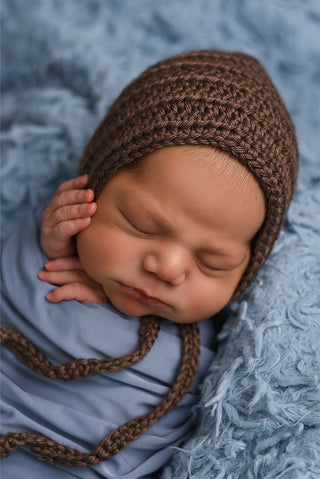 Taupe newborn baby bonnet