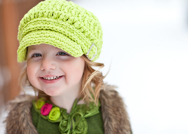 2T to 4T Lime Green Buckle Newsboy Cap
