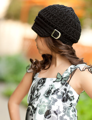 4T to Preteen Black Buckle Newsboy Cap