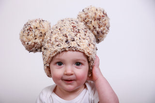 9 to 12 Month Sand & Brown Pom Pom Hat