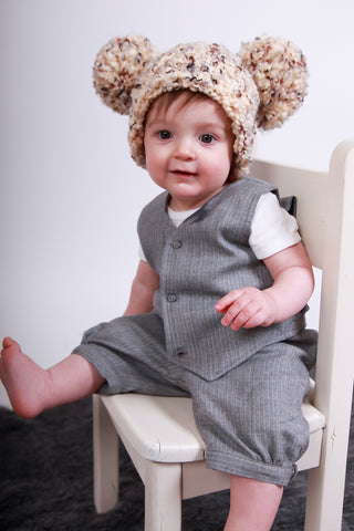 9 to 12 Month Sand & Brown Pom Pom Hat