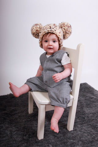 9 to 12 Month Sand & Brown Pom Pom Hat