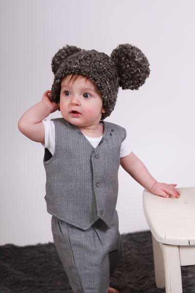 9 to 12 Month Charcoal Gray Pom Pom Hat