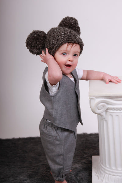 9 to 12 Month Charcoal Gray Pom Pom Hat