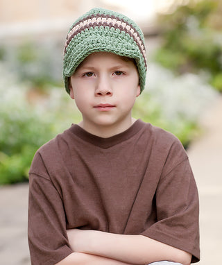 4T to Preteen Olive Green, Chocolate Brown, & Khaki Striped Visor Beanie