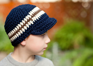 4T to Preteen Navy Blue, Ecru, & Chocolate Brown Striped Visor Beanie