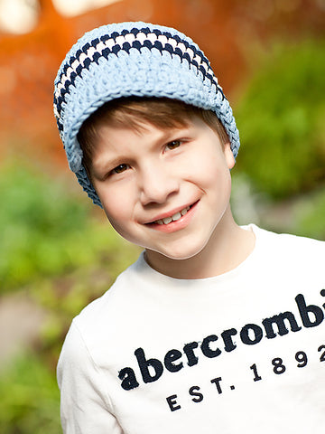 4T to Preteen Light Blue, Navy Blue, & Ecru Striped Visor Beanie by Two Seaside Babes
