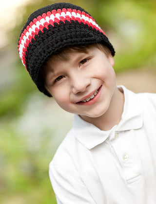 4T to Preteen Black, Red, & White Striped Visor Beanie