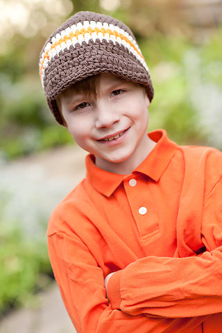 4T to Preteen Chocolate Brown, Ecru, & Orange Striped Visor Beanie