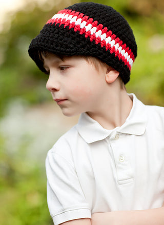 4T to Preteen Black, Red, & White Striped Visor Beanie