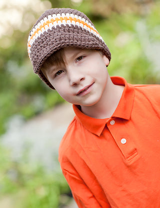 4T to Preteen Chocolate Brown, Ecru, & Orange Striped Visor Beanie