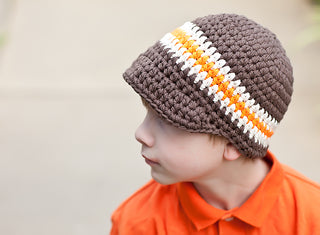 4T to Preteen Chocolate Brown, Ecru, & Orange Striped Visor Beanie