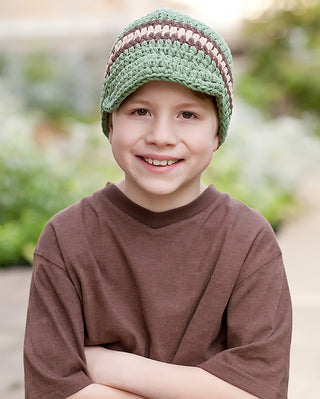 4T to Preteen Olive Green, Chocolate Brown, & Khaki Striped Visor Beanie