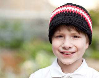 4T to Preteen Black, Red, & White Striped Visor Beanie