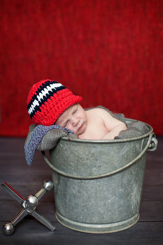 Newborn Red, Navy Blue, & White Striped Visor Beanie