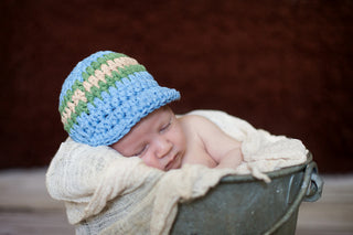 Newborn Light Blue, Olive Green, & Khaki Striped Visor Beanie