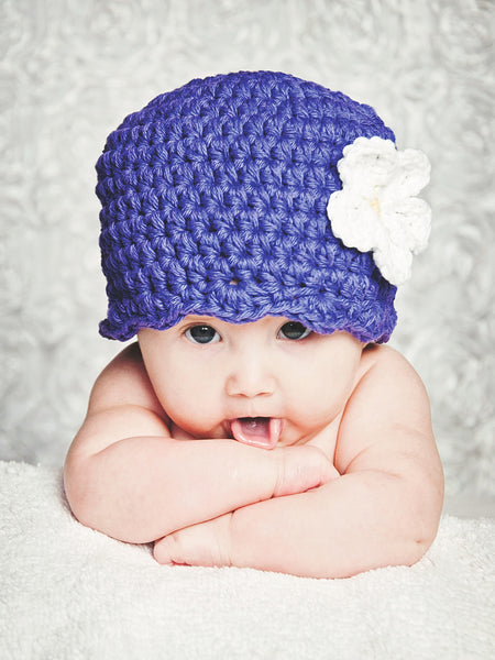 Purple flapper beanie hat | 34 flower colors available