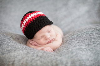 Newborn Black, Red, & White Striped Visor Beanie