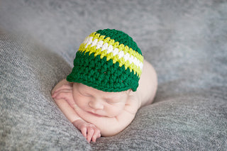 Newborn Emerald Green, Lime Green, & White Striped Visor Beanie