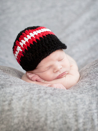 Newborn Black, Red, & White Striped Visor Beanie by Two Seaside Babes