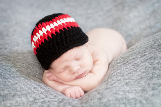 Newborn Black, Red, & White Striped Visor Beanie