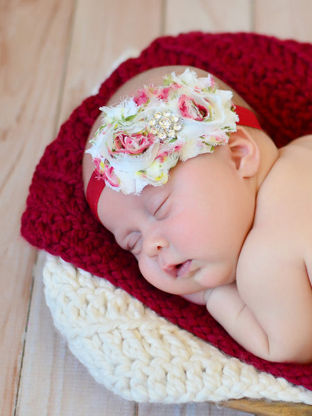 Cranberry Red & Cream | newborn photo prop layering baby blanket, basket stuffer, bucket filler by Two Seaside Babes