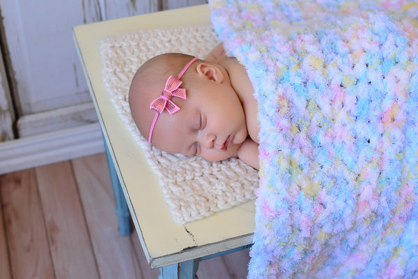 33" x 33" White Pastels| soft crochet baby blanket, wrap | for newborns, babies, toddlers | lovey, crib sizes